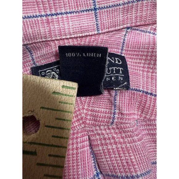 Lands End Baird McNutt Shirt Mens 15 1/2 33 Pink Irish Linen WindowPane Plaid - Picture 14 of 15
